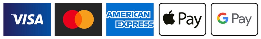 Accepted Payment Methods: Visa, Mastercard, American Express, Apple Pay, Google Pay